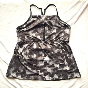 NIKE Womens Sz L Black Stretch Built in Bra Strappy Tankini Swimsuit Top Beach